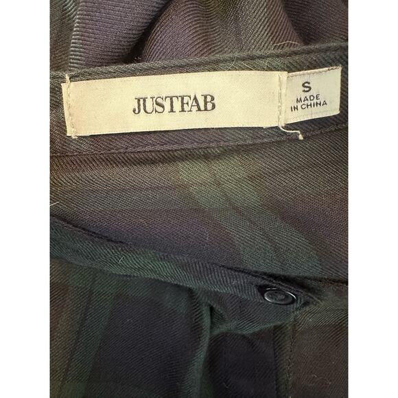 JustFab blue green plaid ruffled long sleeves button blouse size Small - Picture 3 of 10